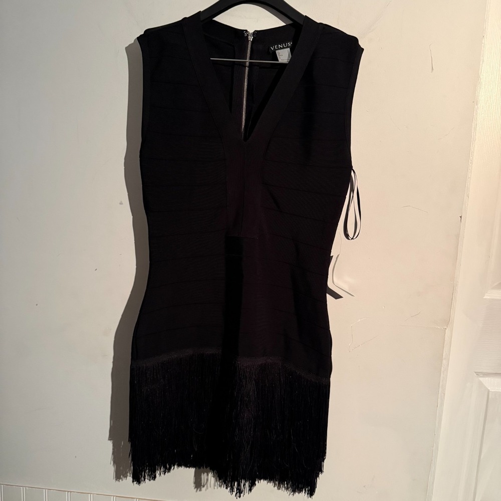 Venus Size 12 Black‎ Fringe Bandage Mini Cleavage Dress Western Country Elegant